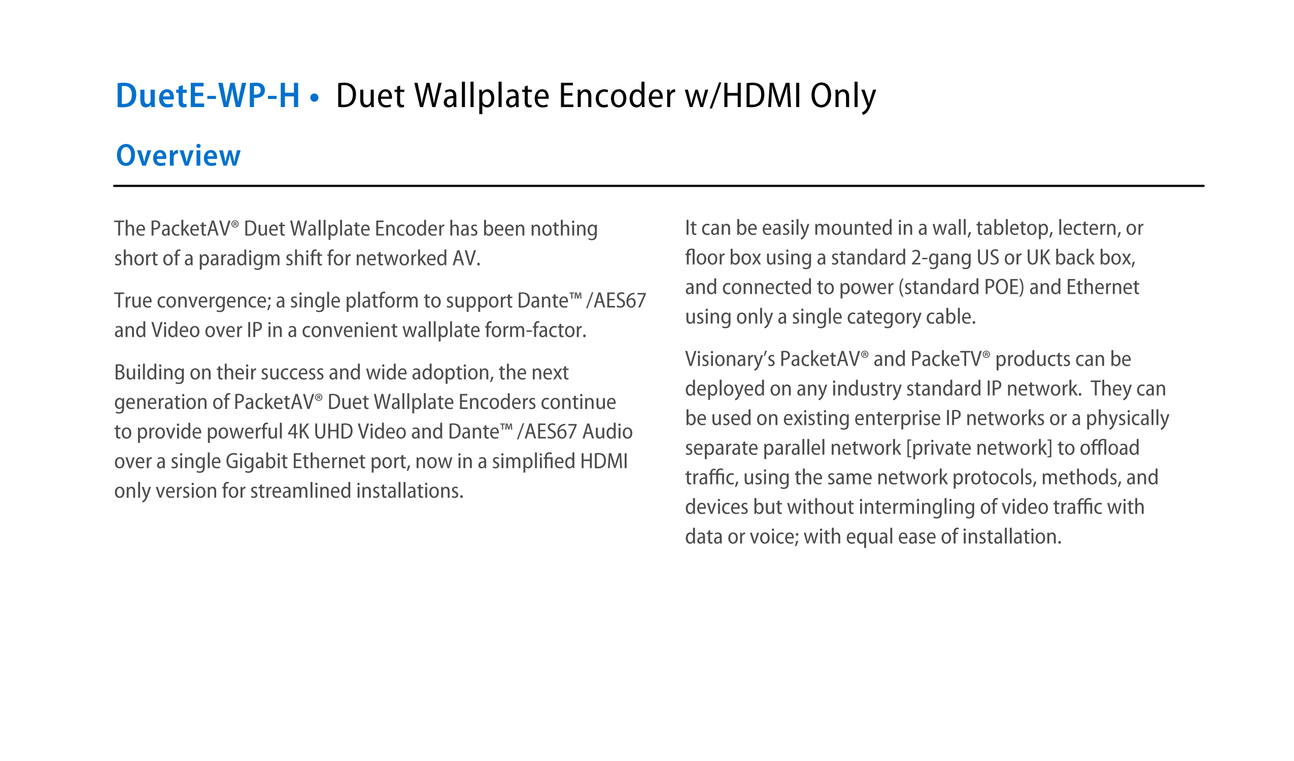 DuetE-WP-H Overview