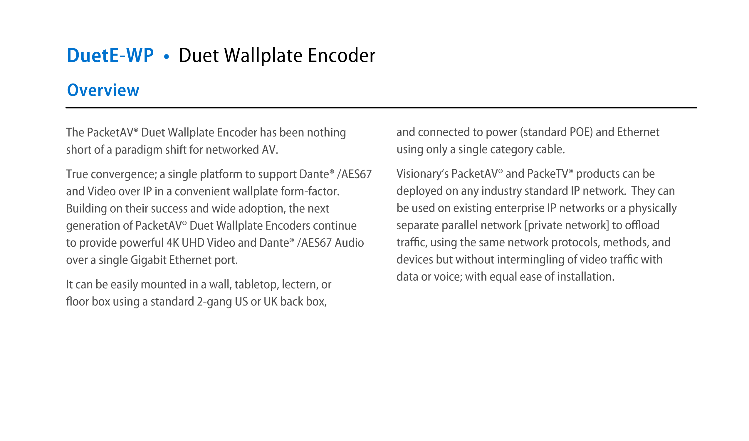 DuetE-WP Overview
